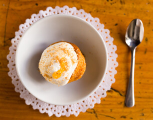 Delicious dessert - carrot cake with orange crumbs clos eup