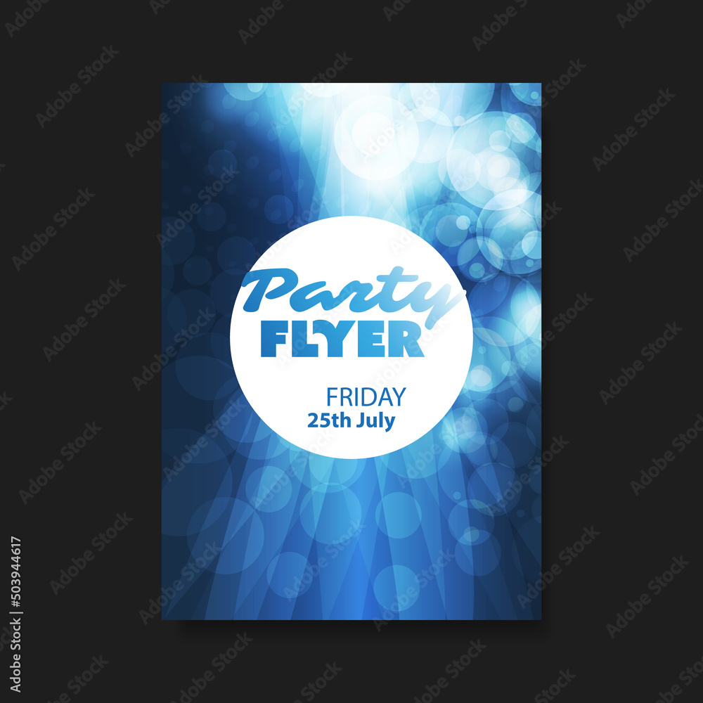Poster dark blue party flyer or cover design with blurred, wavy, bubbly abstract pattern, round copyspace i