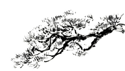 水墨画技法で描いた松の枝