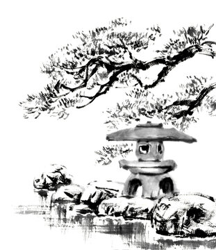 水墨画 水墨画 #来年の干支印刷用原画 #色紙 #水墨画家 #六間堂