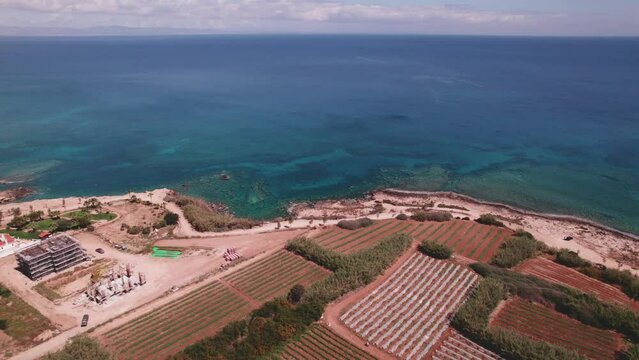 drone 4k aerial footage protaras cyprus sea holiday resort ocean turquoise coast beach vacation
