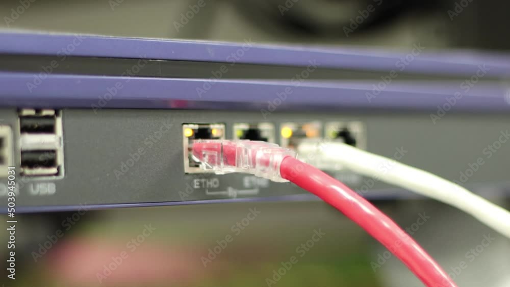 Poster the network cables to connect the port of a switch to connect internet network, concept communicatio