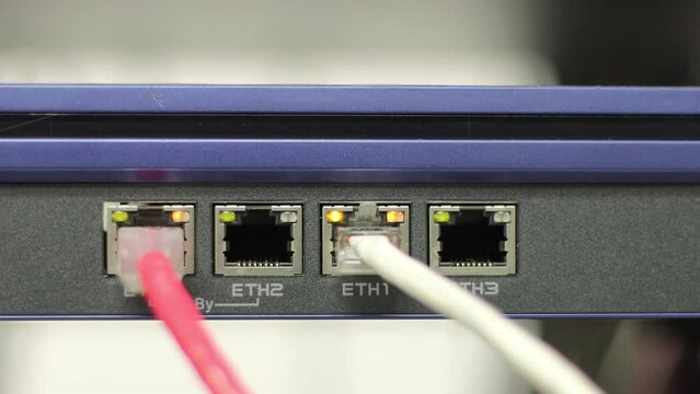 The network cables to connect the port of a switch to connect internet network, concept Communication technology