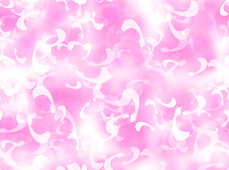 華やかなピンクの羽根の水彩背景（シームレス）