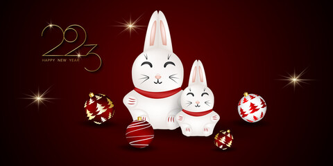Realistic figurines of rabbits. Symbol of the year 2023. Chinese New Year.