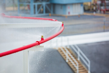 Naklejka premium Tanks oil roof tank with pipe water spray ring fire extinguisher