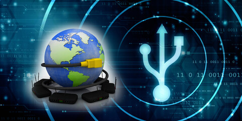 3d rendering aux cable with wifi modem
