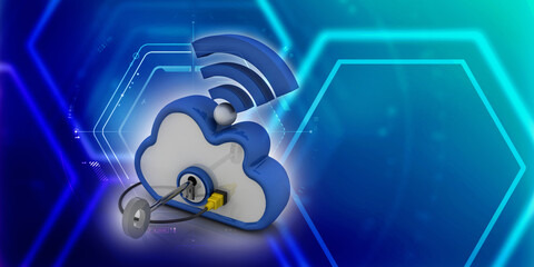 3d rendering aux cable connected cloud wifi
