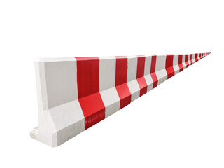 Fototapeta na wymiar Red and white concrete barriers blocking the road. Isolated on white background