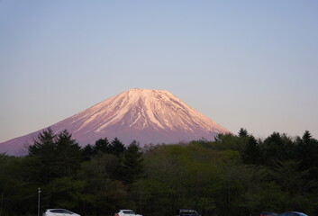 Fototapeta premium 日本の山梨県 富士山麓の公園から夕焼けの富士山を眺める