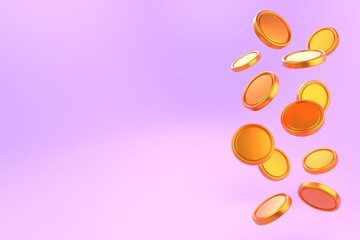 3d golden coins falling from above