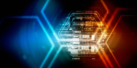 2d illustration Abstract futuristic electronic circuit technology background