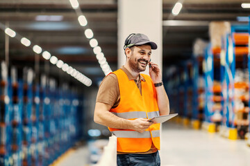 A storage supervisor using headset for communication with workers.