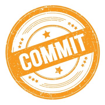 COMMIT text on orange round grungy stamp.