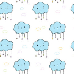 Little cute pastel clouds, rain. White pattern, scrapbooking paper.