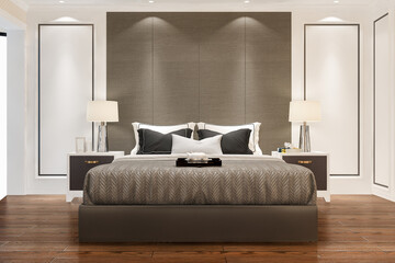 3d rendering vintage minimal mock up bedroom in scandinavian and classic style
