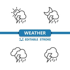 Weather Icons. Raining, Rain, Cloud, Storm, Lightning, Sun, Day, Moon, Night