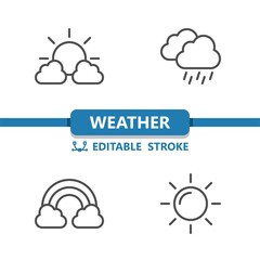 Weather Icons. Raining, Rain, Cloud, Sun, Rainbow