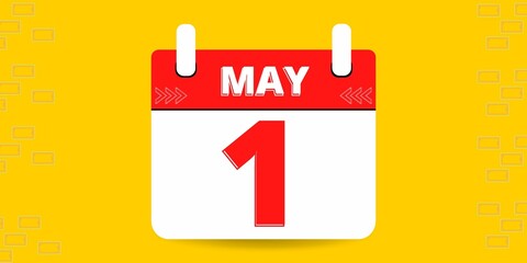 1th day of the calendar. Banner with one on an yellow background with a white calendar