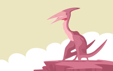 Ancient flying large pangolin pterosaur on top of a rock. Predatory dinosaur of the Jurassic period. Prehistoric animal. Vector illustration © Mikhail