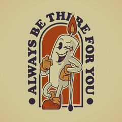 Cartoon emblem of smiling candle with retro style