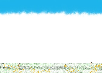 タンポポが咲いている草原に蝶が飛んでいる背景イラスト