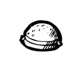 Fototapeta premium Baking buns and meat dishes. Hand drawing outline. Isolated on white background. Monochrome drawing. Vector