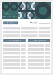 Daily budget planner. Plan your day. Blank printable vertical notebook page. Money planner. Template for agenda, schedule, planners, checklists, notepads, postcards and other stationery.