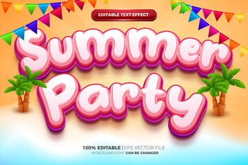Summer Party 3D Cartoon Comic Style editable text effect