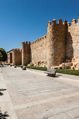 Fototapeta na wymiar The Walls of Ávila in central Spain, completed between the 11th and 14th centuries, are the city of Ávila's principal historic feature. 