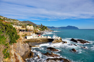 the coast of nervi and the panorama of the mount of Portofino Italy