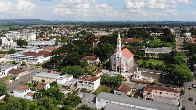Aerial View Of The Small City Central District With A Catholic Church (Prudentopolis, Brazil)