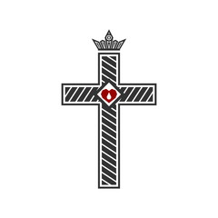 Christian illustration. Church logo. Cross of Jesus with a heart inside