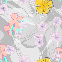 Tuinposter Pink Flowers Blooming Pattern. Pastel Watercolor. © Сашка Шаргаева