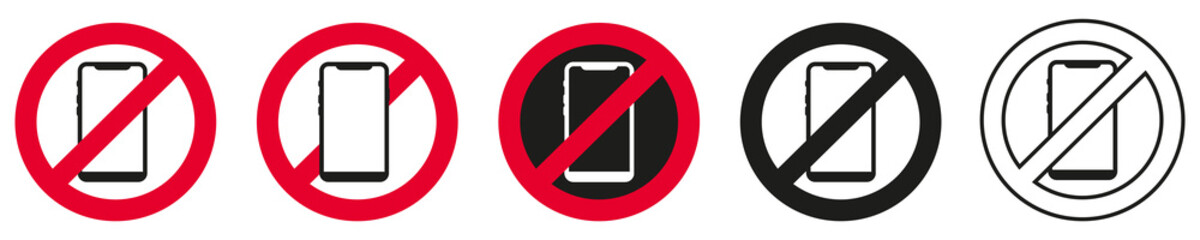 No mobile phones (without phone) icons.  Warning symbol. eps10
