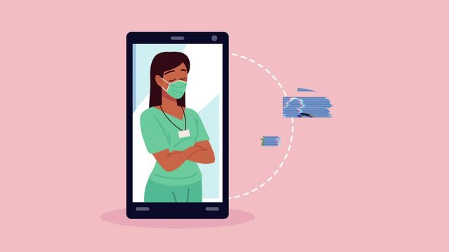 female professional nurse in smartphone