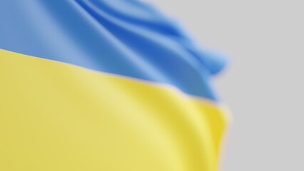 Ukraine pride. National flag. Patriotic symbol. Ukrainian constitution. Blur blue yellow color rippled texture traditional sign on gray abstract background.