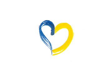 Drawn heart Ukrainian flag on a white background. Isolate.