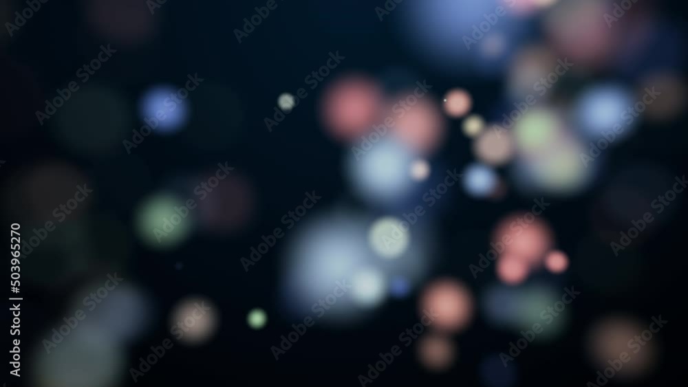 Poster loop beautiful flow moving blur pastel bokeh bubbles lights motion on black background. pastel parti