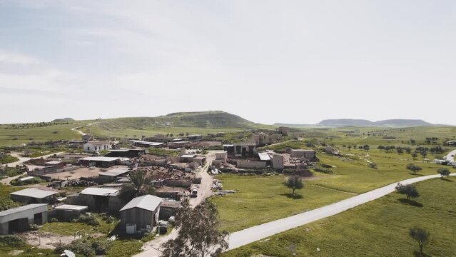 drone aerial abandoned village cyprus old ruined ancient town 