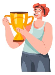 Sportsman with gold prize award in hands vector