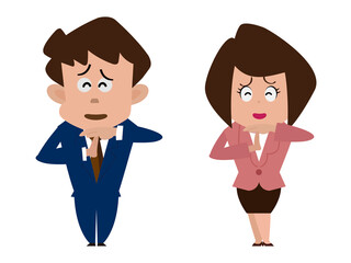 申し訳なさそうにタイムポーズする男女