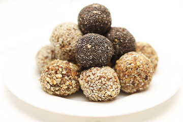 Energy balls on a white plate