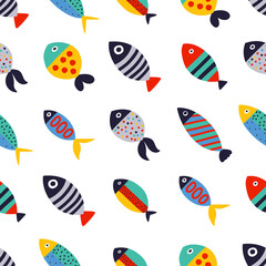 Cute fish. Kids background. Seamless pattern. Can be used in textile industry, paper, background, scrapbooking.