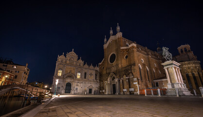 Fototapeta na wymiar Campo Santi Giovanni e Paolo, Venice at night