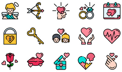 Set of Vector Icons Related to Love. Contains such Icons as Cupid, In Love, Wedding Ring, Padlock, Love, Rose and more.