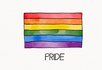 Rainbow flag brush style isolate on white background.LGBT  Pride month watercolor texture concept.