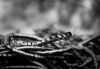 Snake pit - Steel snake made of lathe scrap metal in black and white