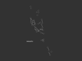 Vanuatu Map Point scales on black background. Wire frame polygonal network white line, dot and shadow dot.