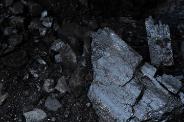 Natural charcoal for the background. Industrial coal. High quality photo